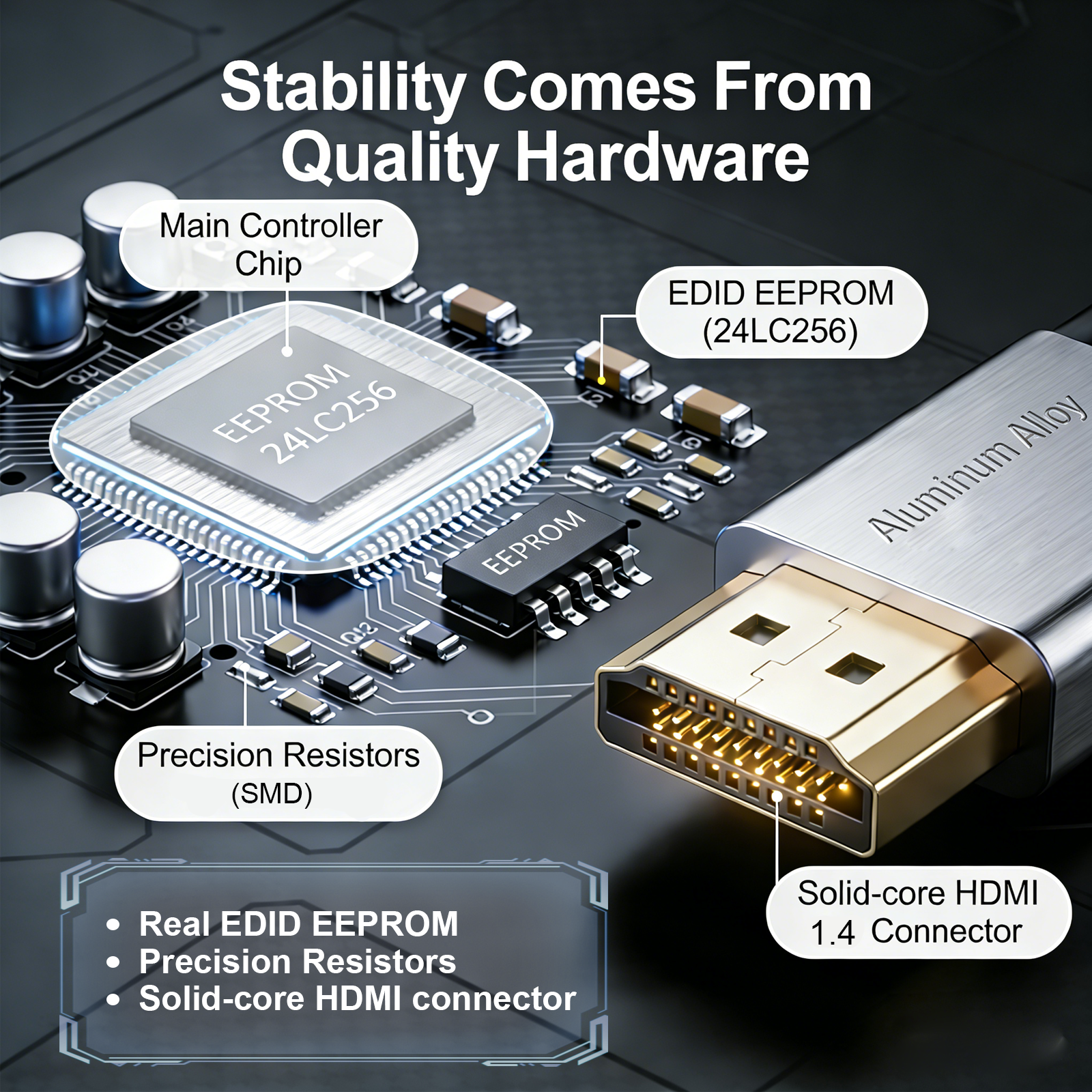 Xieoery HDMI EDID Emulator 1080P 60Hz RGB, FHD Dummy HDMI Plug for Remote Desktop, Headless Servers, GPU Rigs, Industrial PCs, Stable Display Output & Multi-Resolution EDID Support 1920×1080–800×600