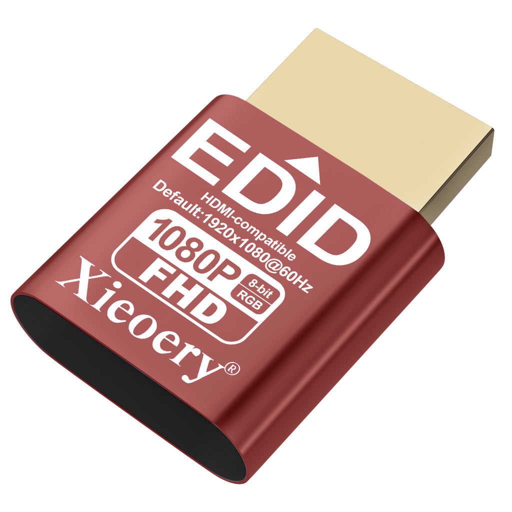 Xieoery HDMI EDID Emulator 1080P 60Hz RGB, FHD Dummy HDMI Plug for Remote Desktop, Headless Servers, GPU Rigs, Industrial PCs, Stable Display Output & Multi-Resolution EDID Support 1920×1080–800×600