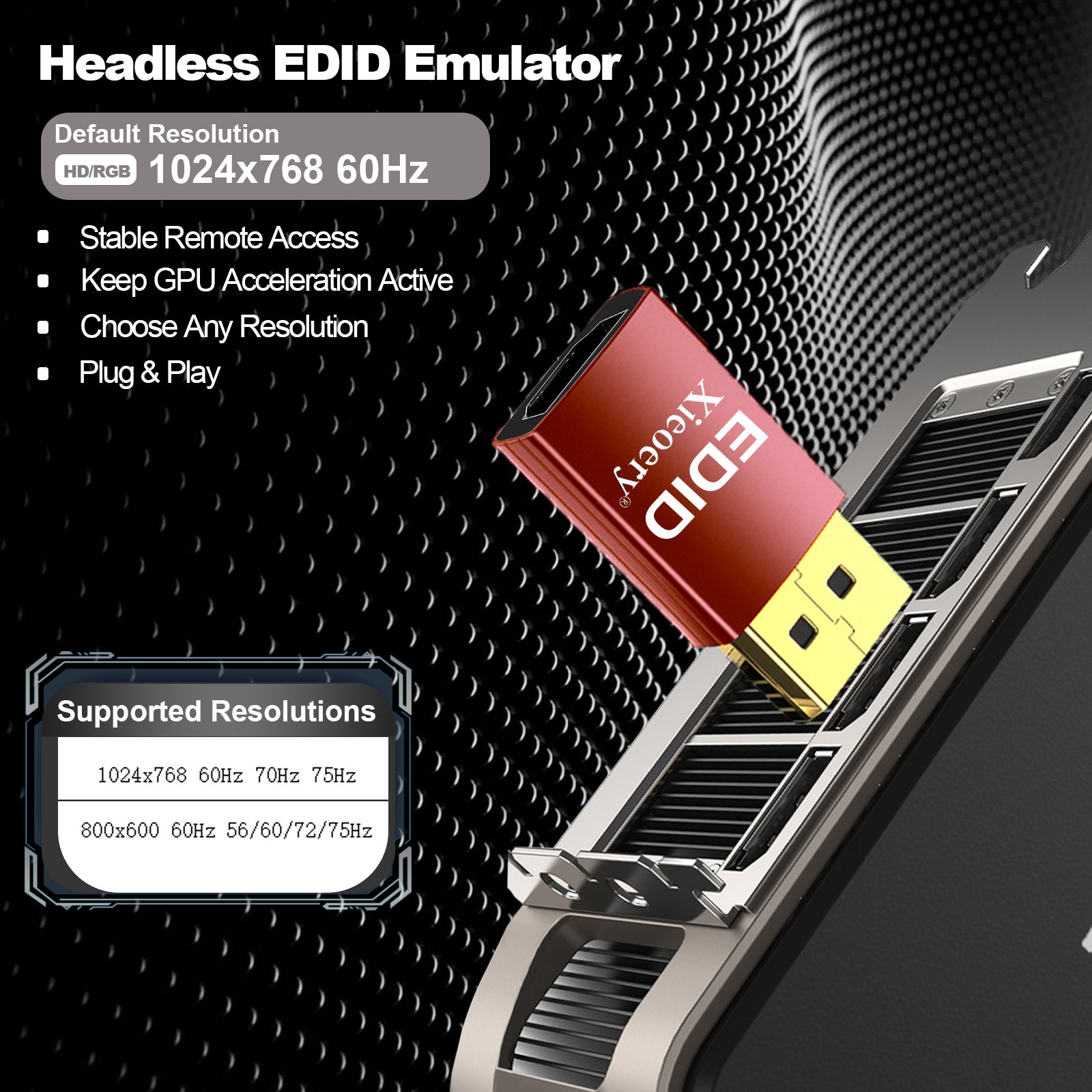 Xieoery HDMI EDID Emulator 1024×768@60Hz / 70Hz / 75Hz, Aluminum HDMI Dummy Display Plug, EDID Emulator Adapter for Multi-Screen Setup, Remote Desktop, Server, Miner Rig, Stable Signal Output