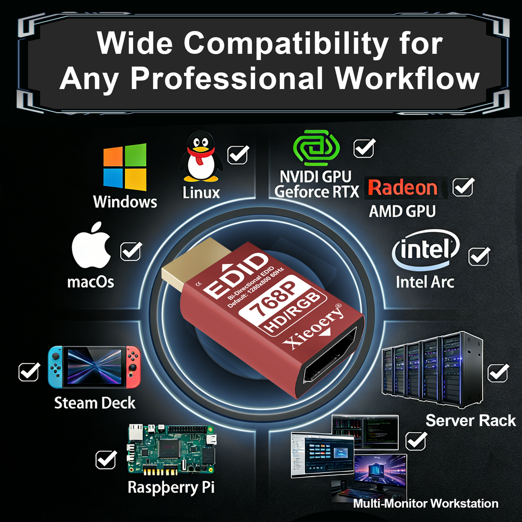 Xieoery HDMI EDID Emulator 1024×768@60Hz / 70Hz / 75Hz, Aluminum HDMI Dummy Display Plug, EDID Emulator Adapter for Multi-Screen Setup, Remote Desktop, Server, Miner Rig, Stable Signal Output