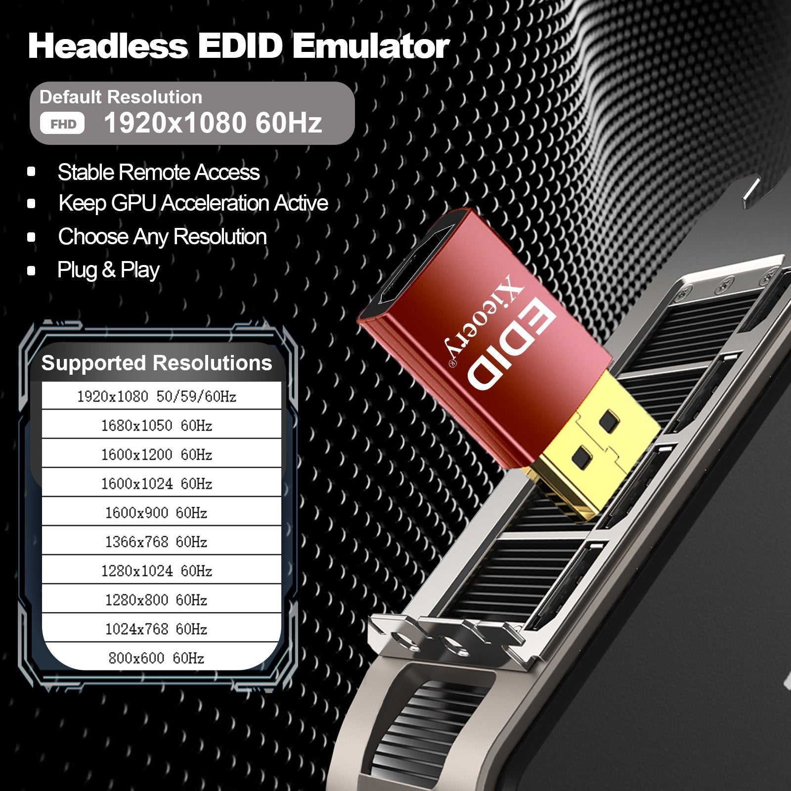 HDMI EDID Emulator Dummy Plug, 1080P HDMI Display Adapter for Headless Servers & Remote Desktop, Stable EDID Emulation, Multi-Resolution Support up to 1920×1080@60Hz