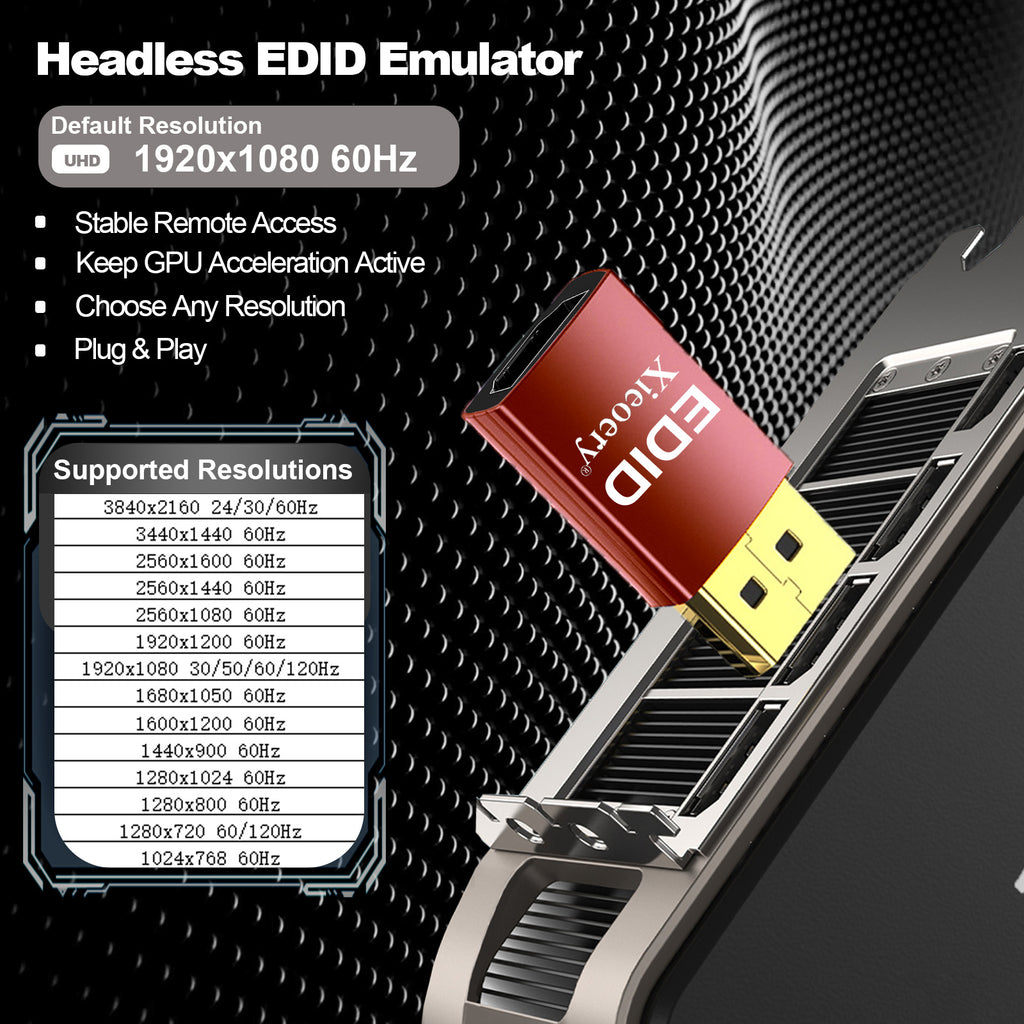 4K HDMI EDID Emulator Dummy Plug, UHD HDMI Display Adapter for Headless Servers & Remote Desktop, Stable EDID Emulation, Multi-Resolution Support up to 3840×2160@60Hz