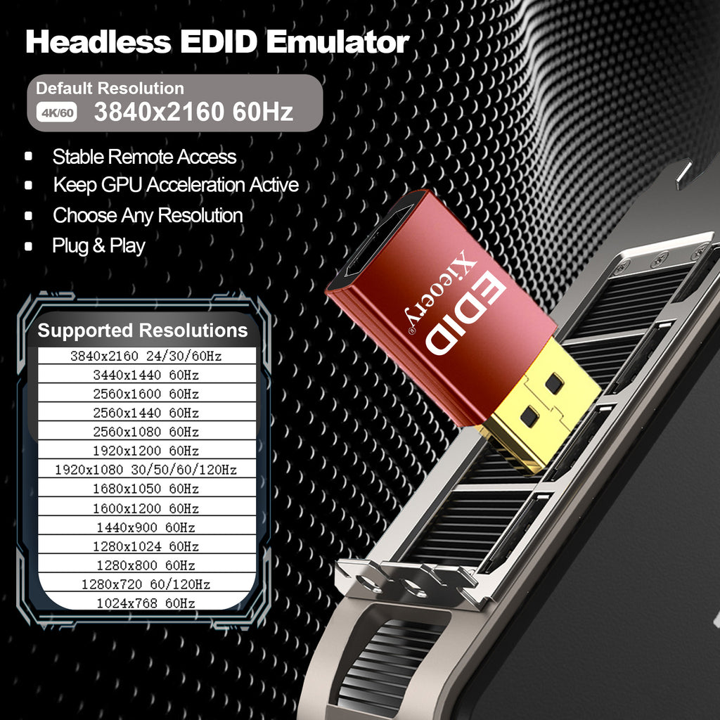 4K HDMI EDID Emulator Dummy Plug, UHD HDMI Display Adapter with Default 3840×2160@60Hz, Stable EDID Emulation, Multi-Resolution Support for Headless Servers & Remote Deskto