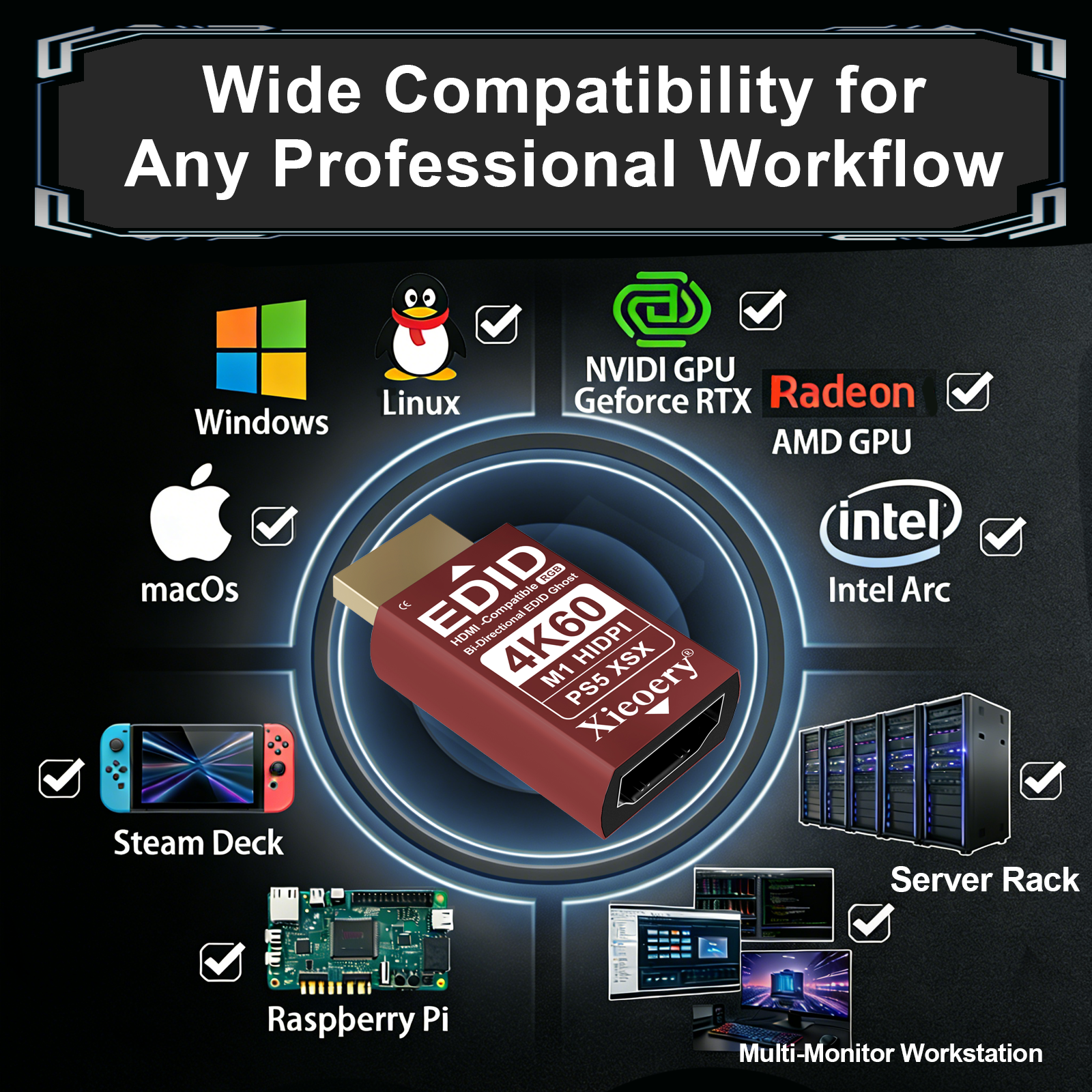 4K HDMI EDID Emulator Dummy Plug, UHD HDMI Display Adapter with Default 3840×2160@60Hz, Stable EDID Emulation, Multi-Resolution Support for Headless Servers & Remote Deskto