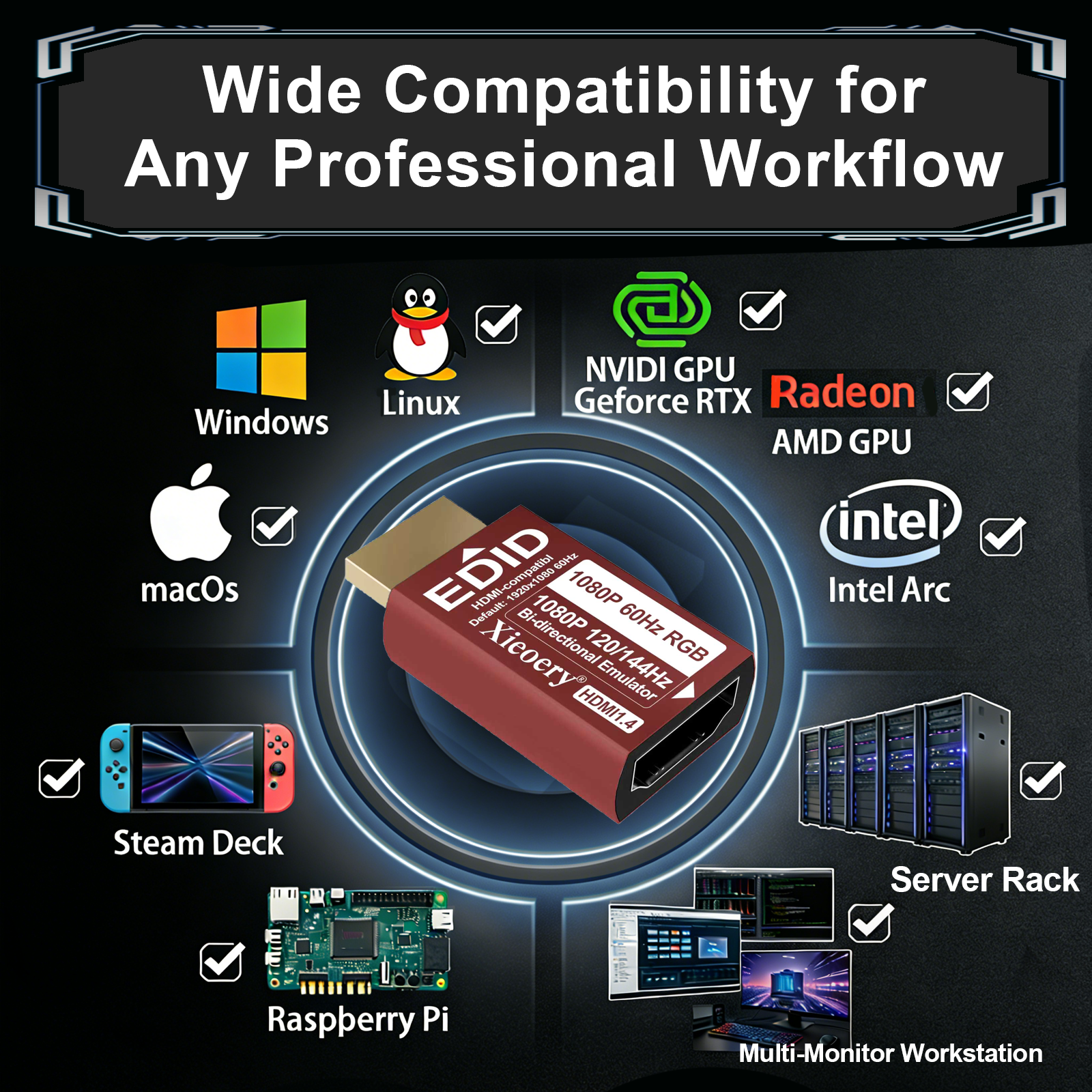 HDMI EDID Emulator Dummy Plug, 1080P 60Hz RGB Default HDMI Display Adapter, 4K & Ultra-Wide Resolution Support, Multi-Resolution High Refresh Compatibility for Headless Servers & Remote Access