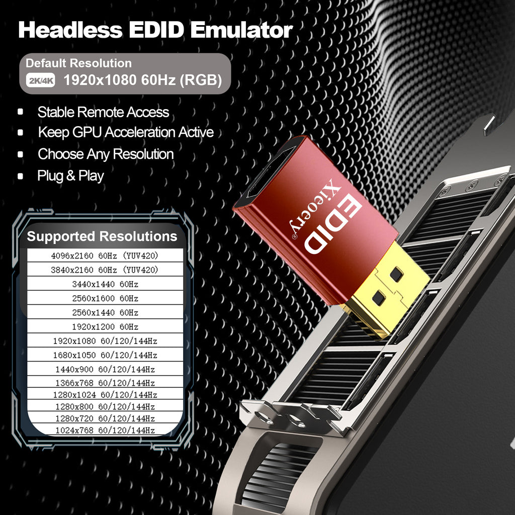 HDMI EDID Emulator Dummy Plug, 1080P 60Hz RGB Default HDMI Display Adapter, 4K & Ultra-Wide Resolution Support, Multi-Resolution High Refresh Compatibility for Headless Servers & Remote Access