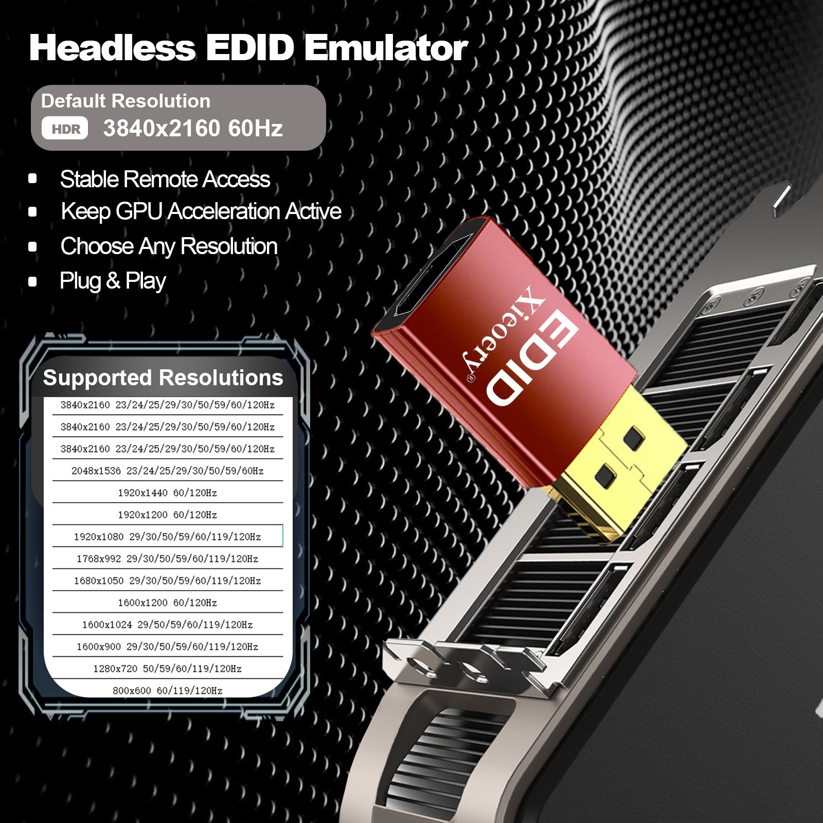 Xieoery HDMI EDID Emulator Dual-Channel 4K HDR Dummy Plug, 3840×2160@60Hz Default, Headless Ghost Display Adapter for GPU Servers, Remote Access, KVM & 120Hz Support