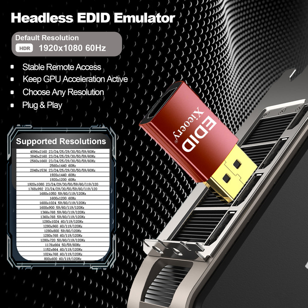 Xieoery HDMI EDID Emulator 4K HDR Dummy Plug, Headless Ghost Display Adapter, 1080P 60Hz RGB Default for Remote Access, GPU Servers, KVM, UHD & 120Hz High-Refresh Support