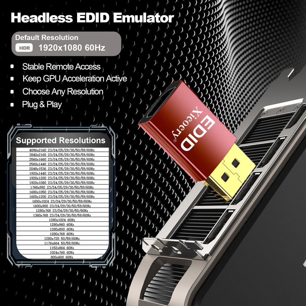 Xieoery HDMI EDID Emulator 4K HDR Dummy Plug, Headless Ghost Display Adapter, 1080P 60Hz RGB Default for GPU Servers, Remote Access, KVM & UHD Resolution Compatibility