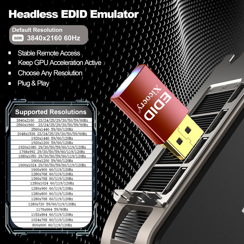 Xieoery HDMI EDID Emulator 4K 120Hz, HDMI Dummy Plug with YCbCr 4:2:0 Support, Default 3840×2160@60-120Hz Virtual Display for Headless PCs, GPU Servers & Remote Desktop