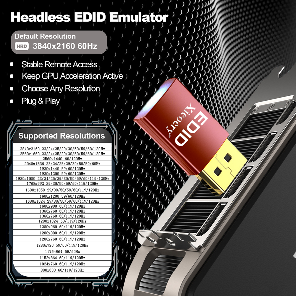 Xieoery 2K QHD HDMI EDID Emulator 2560×1440 60Hz Default, Dummy HDMI Plug for Remote Desktop, Headless Servers, GPU Rigs, Industrial PCs, Stable Display