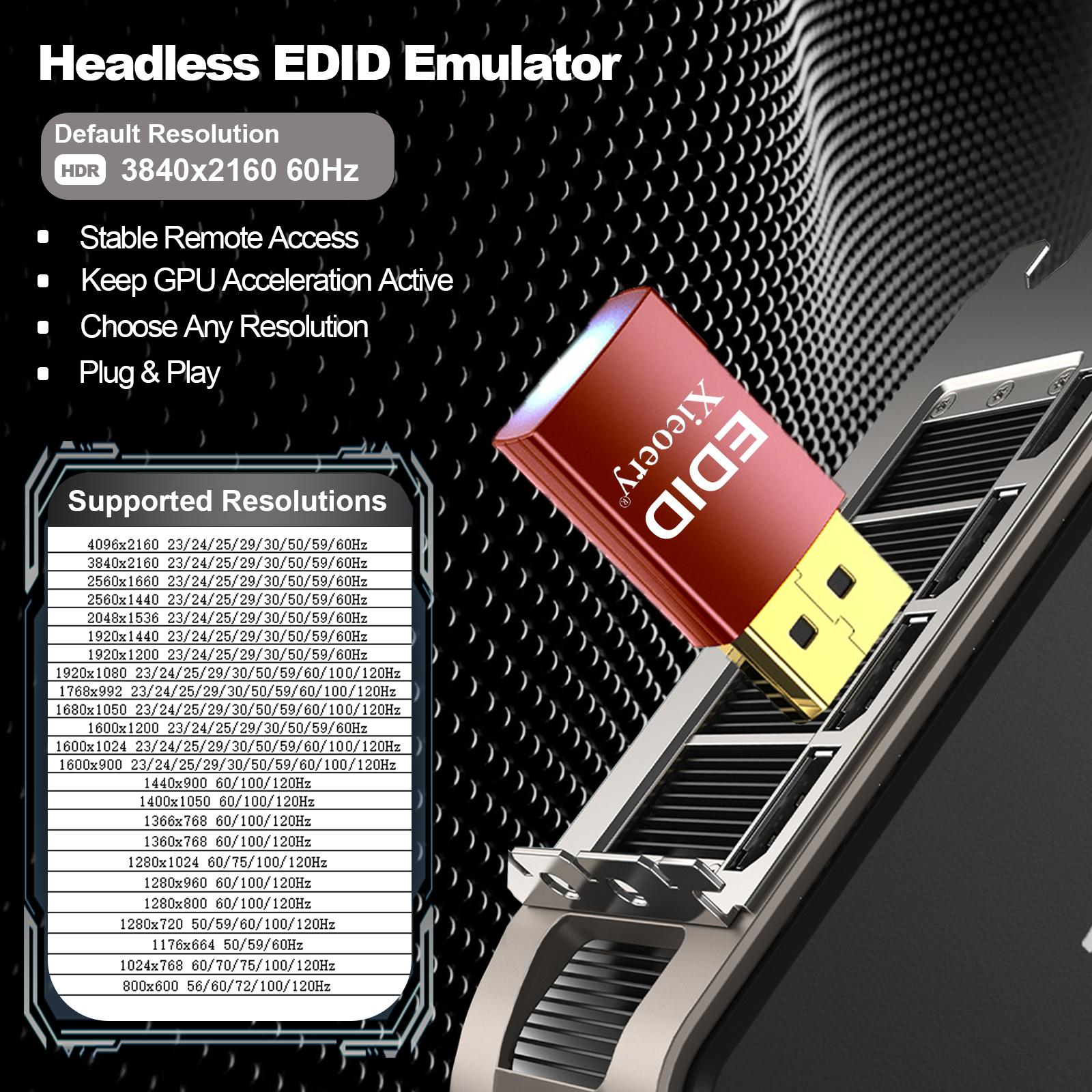Xieoery HDMI EDID Emulator 4K HDR RGB, HDMI Dummy Plug with Full RGB Color Support, Default 3840×2160@60Hz Virtual Display for Headless PCs, Workstations & Color-Critical Tasks