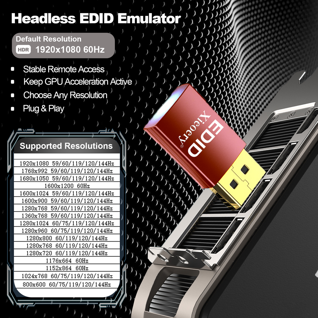 Xieoery HDMI EDID Emulator 1080P 240Hz HDR, Bi-Dir HDMI Dummy Plug, Default 1920×1080@60Hz Virtual Display for Headless PCs, Gaming Servers & Remote Desktop