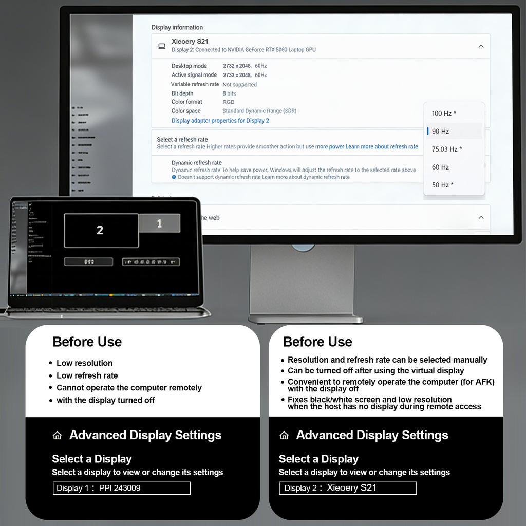 Xieoery HDMI EDID Emulator 2732×2049 HDR, HDMI Dummy Plug with Retina-Style Resolution, Default 2732×2049@60Hz Virtual Display for Headless PCs & Precision UI Workflows