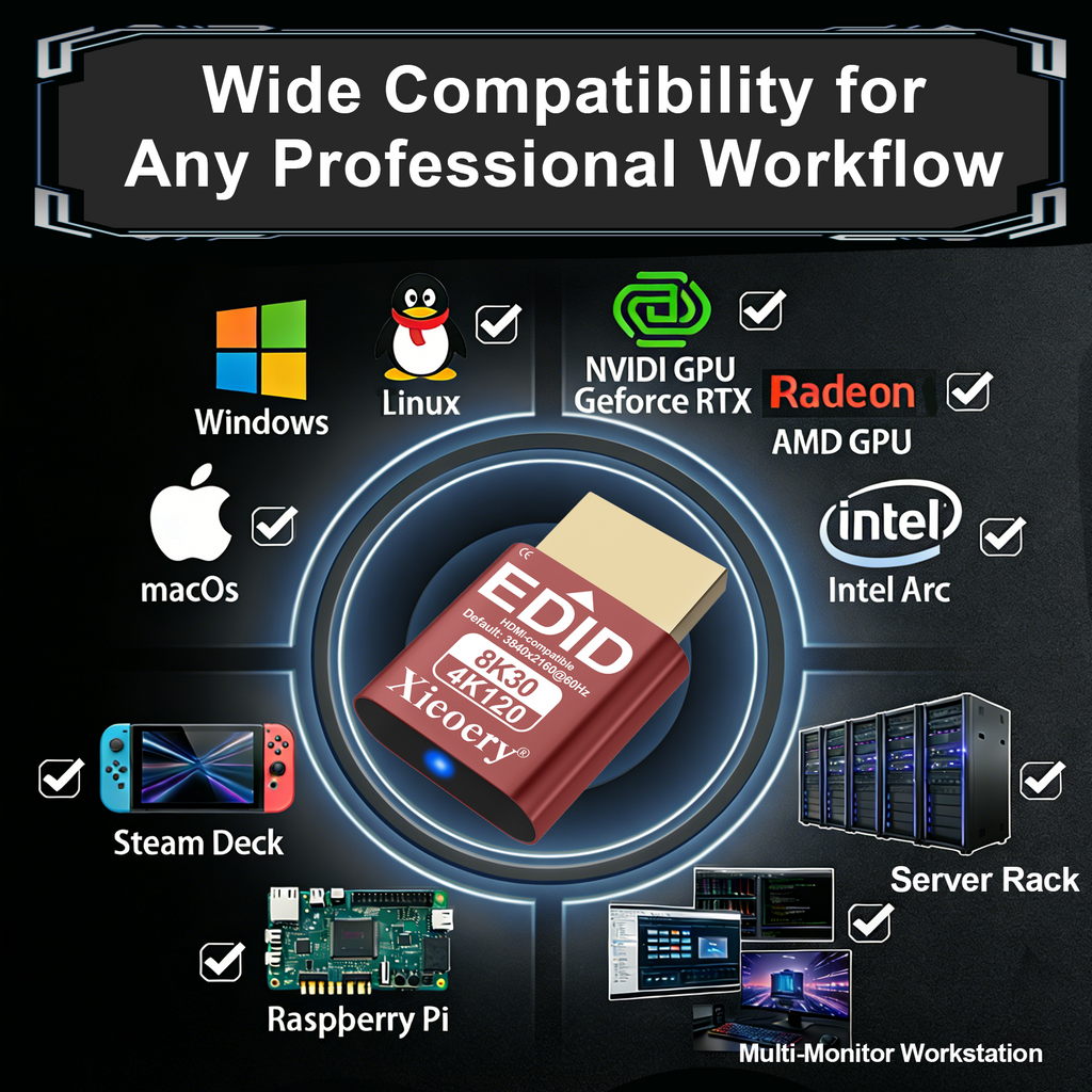 Xieoery 8K HDMI Dummy Plug - EDID Emulator, Headless HDMI Dongle, 7680x4320@30Hz, 2560x1600@60Hz, 1920x1080@30/50/60/120Hz for Remote Access, GPU Tasks & Virtual Desktop