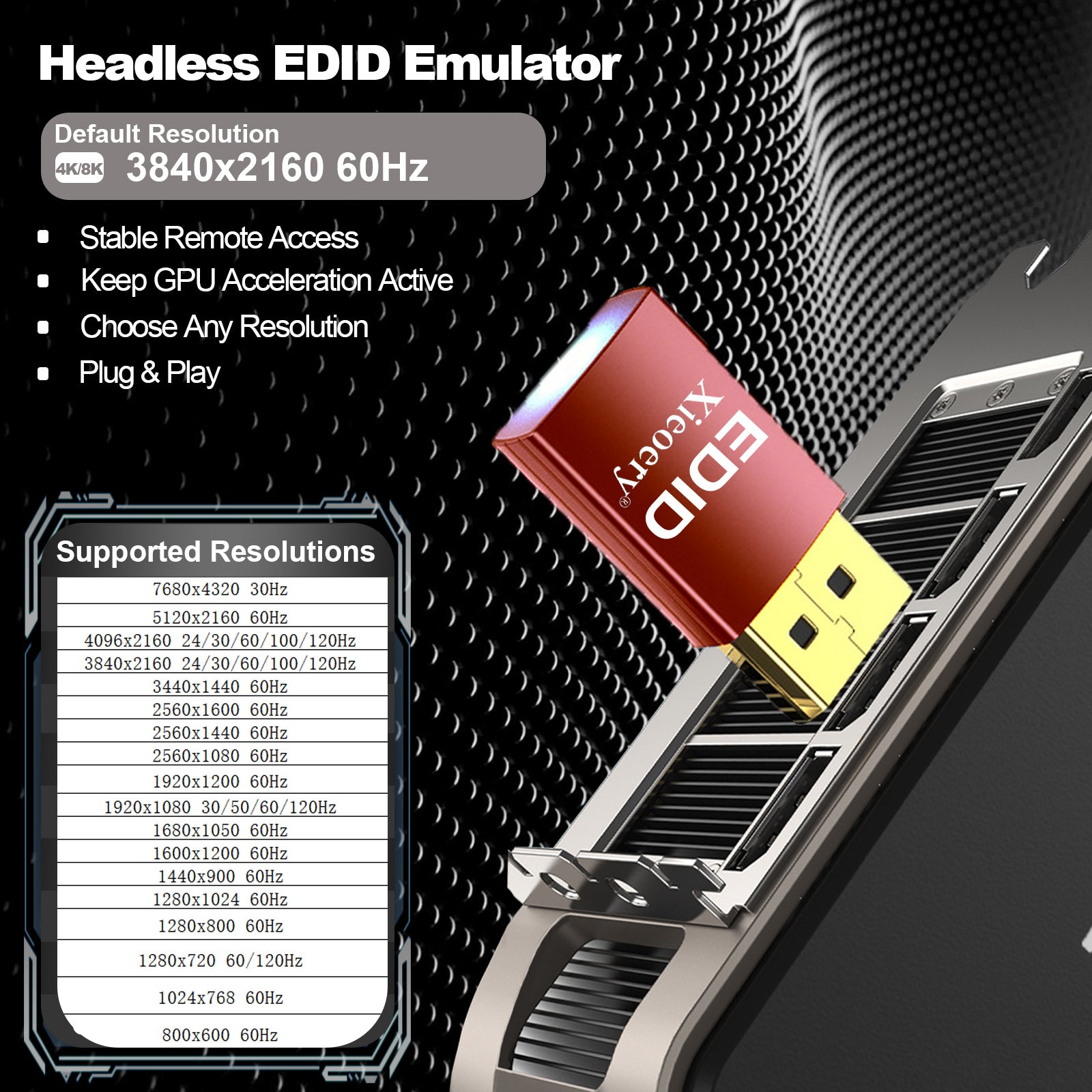 Xieoery 8K HDMI Dummy Plug - EDID Emulator, Headless HDMI Dongle, 7680x4320@30Hz, 2560x1600@60Hz, 1920x1080@30/50/60/120Hz for Remote Access, GPU Tasks & Virtual Desktop