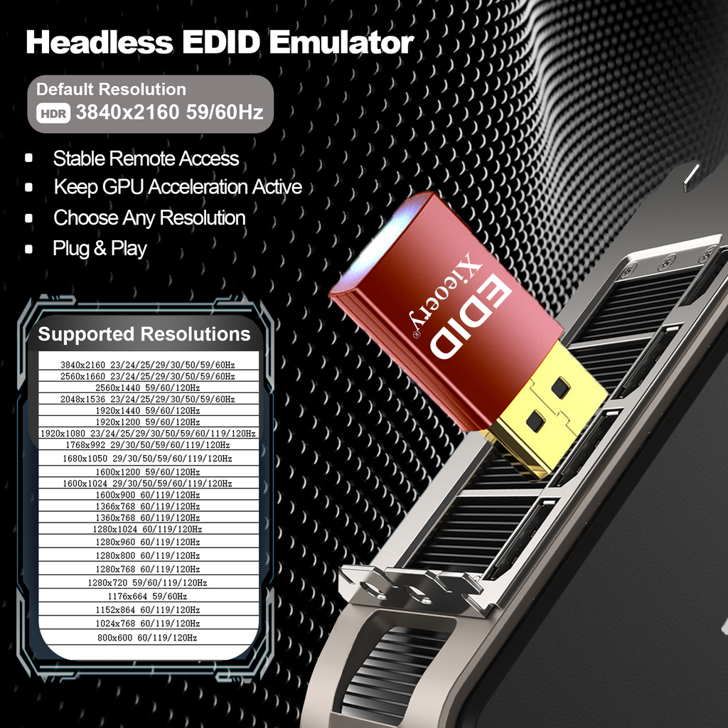 Xieoery HDMI 2.1 4K 120Hz EDID Emulator, 48Gbps Headless HDMI Dummy Plug, Default 3840×2160@60Hz Virtual Display for GPU Servers, PS5, Remote Desktop & 4K Workstations