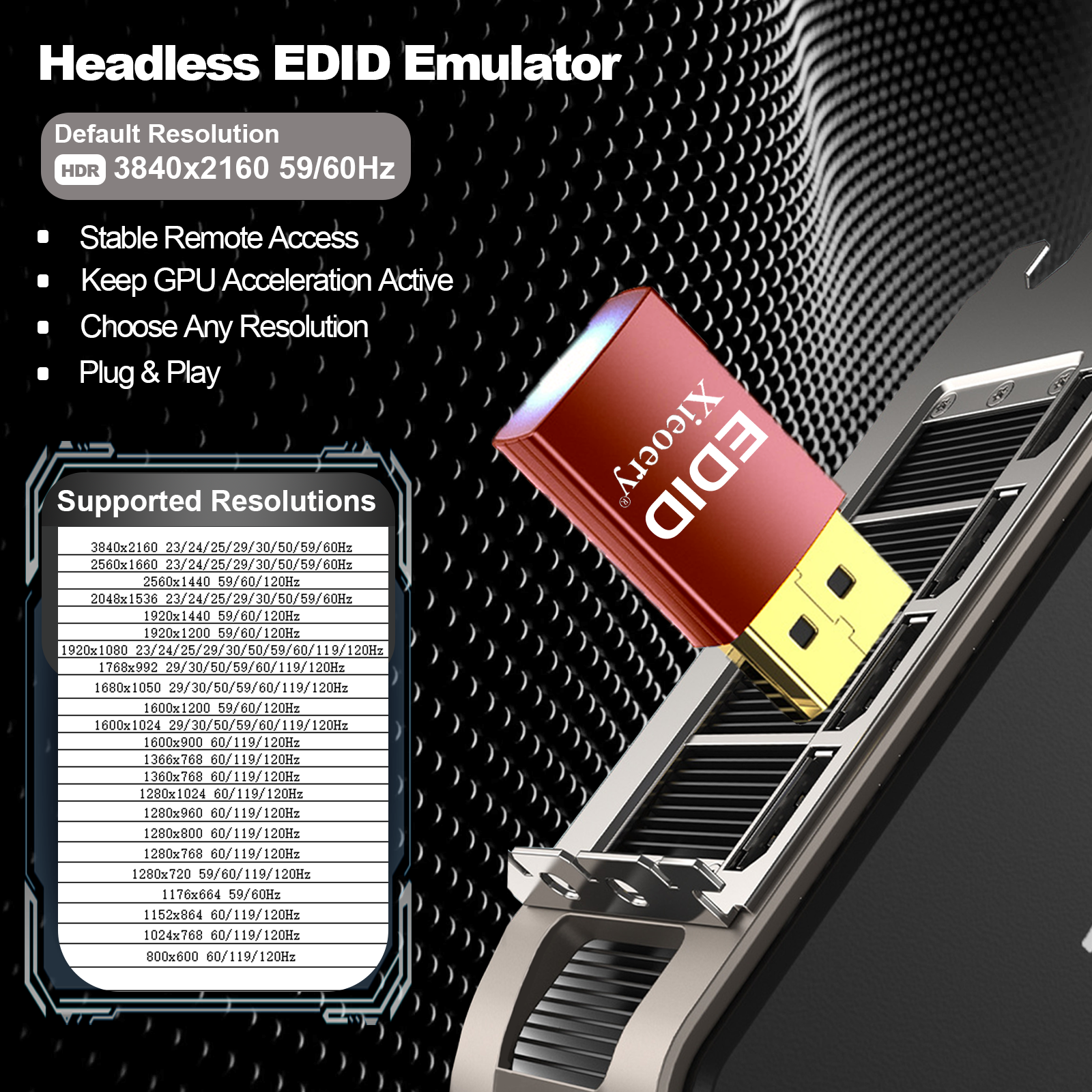 Xieoery HDMI 2.1 4K 120Hz EDID Emulator, 48Gbps Headless HDMI Dummy Plug, Default 3840×2160@60Hz Virtual Display for GPU Servers, PS5, Remote Desktop & 4K Workstations