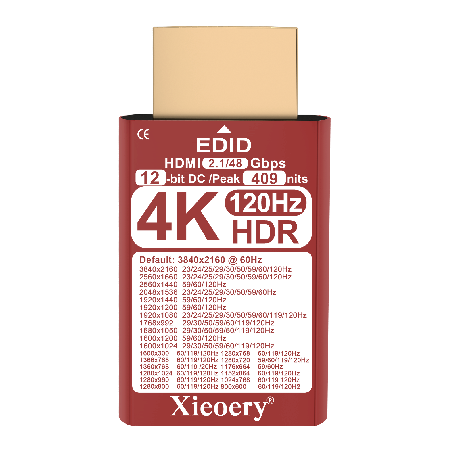 Xieoery HDMI 2.1 4K HDR EDID Emulator, 12-Bit Deep Color Dummy Plug with 409 Nits Peak Brightness, Default 3840×2160@60Hz Virtual Display for Headless GPUs & Remote Desktop