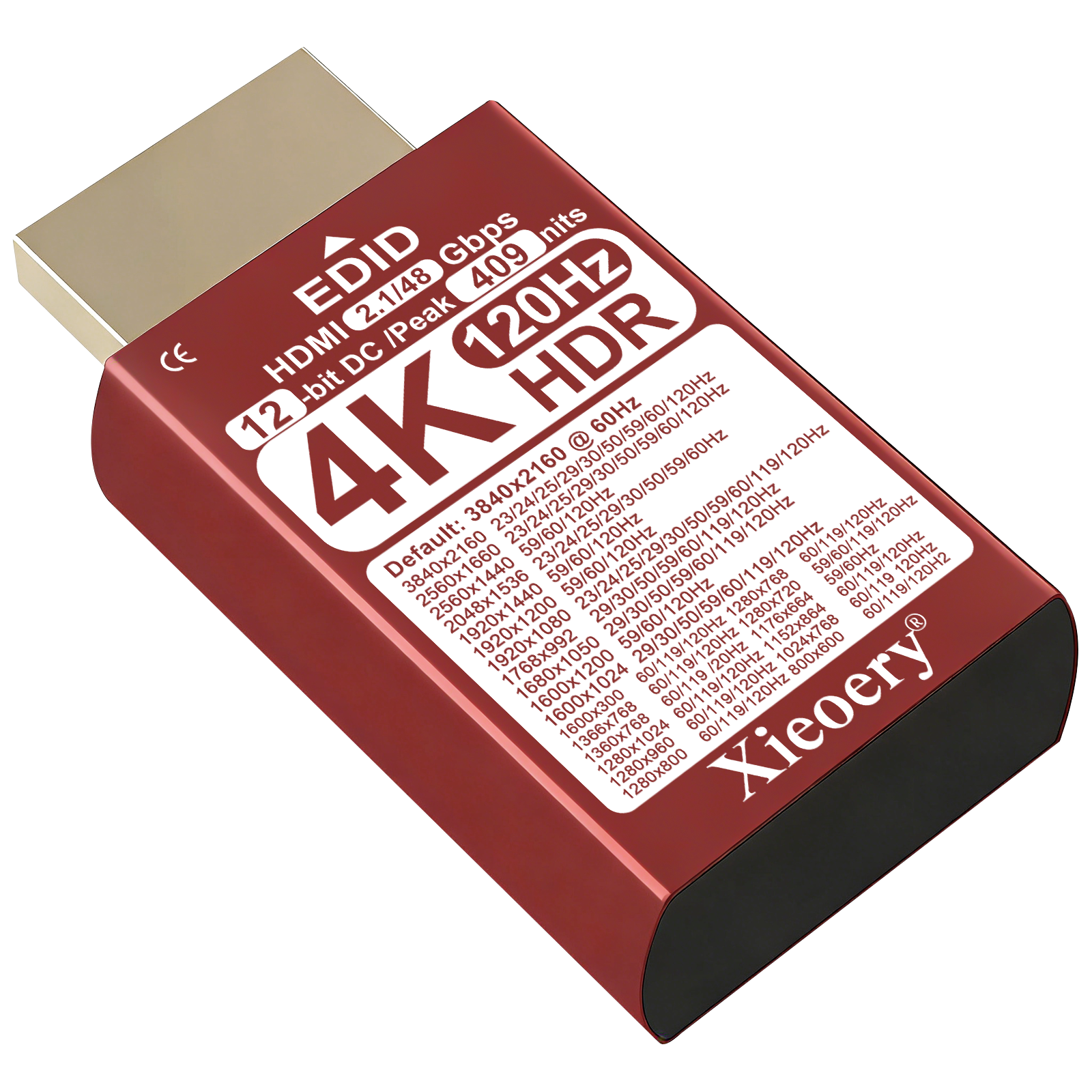 Xieoery HDMI 2.1 4K HDR EDID Emulator, 12-Bit Deep Color Dummy Plug with 409 Nits Peak Brightness, Default 3840×2160@60Hz Virtual Display for Headless GPUs & Remote Desktop