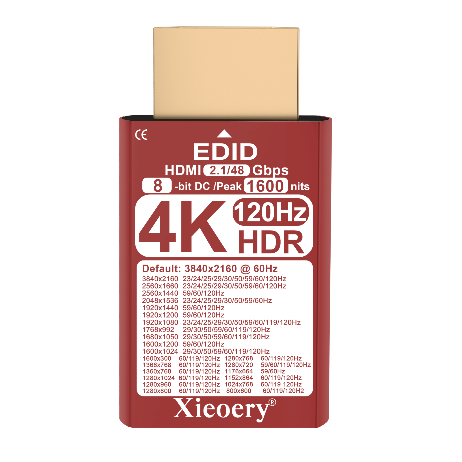 Xieoery HDMI 2.1 4K 120Hz HDR EDID Emulator, 8-Bit Deep Color Dummy Plug with 1600 Nits Peak Brightness, Default 3840×2160@60Hz Virtual Display for Headless GPUs